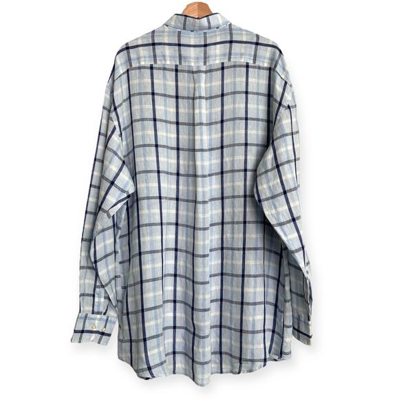 Hathaway Platinum 100% Linen Made In Italy Plaid Button Up Long Sleeve Men's XXL - Picture 2 of 10